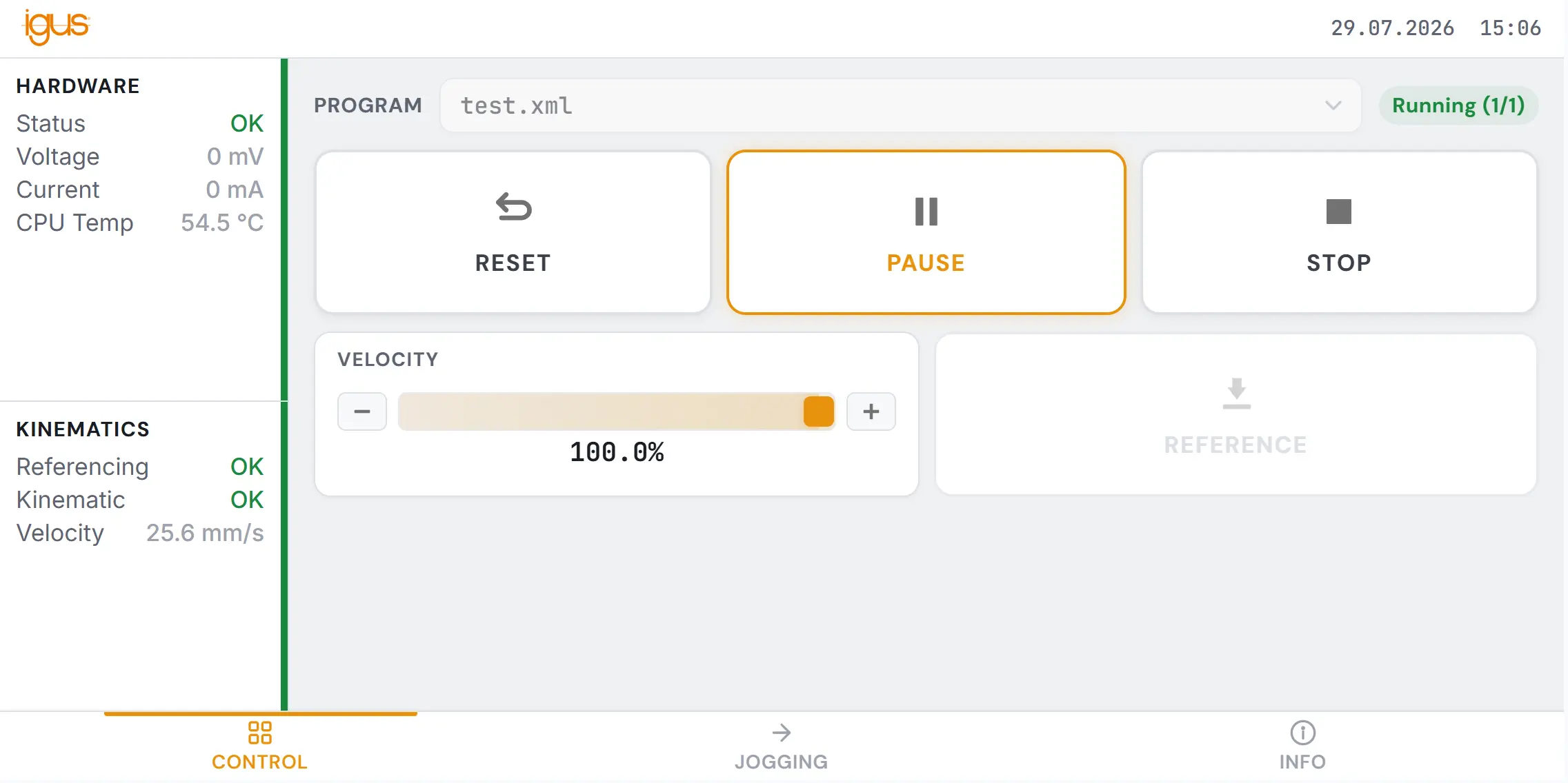 Operator HMI for igus Robot Control | Simple interface for robots
